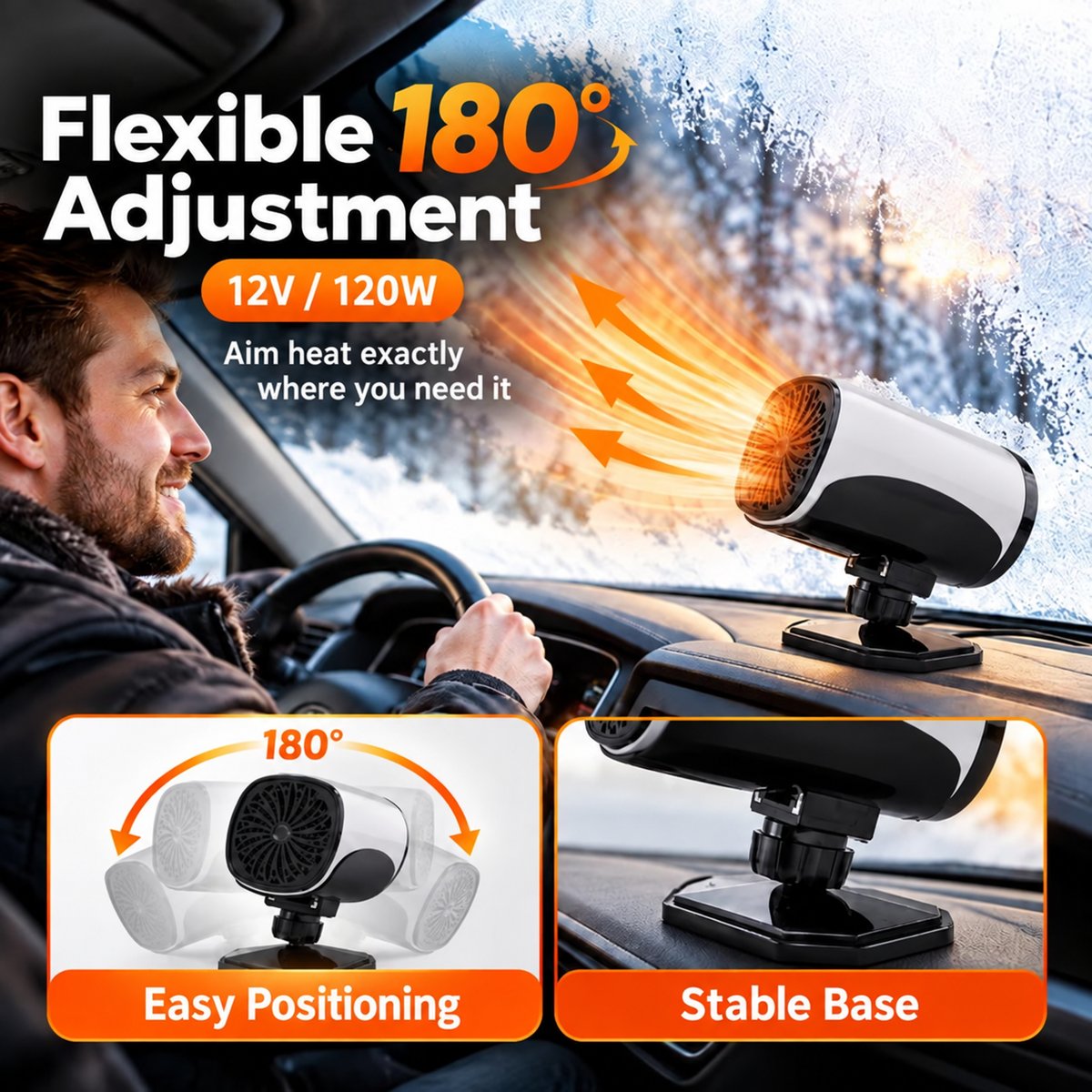 ✨Portable Car Heater Defroster with 360-Degree Rotating Base