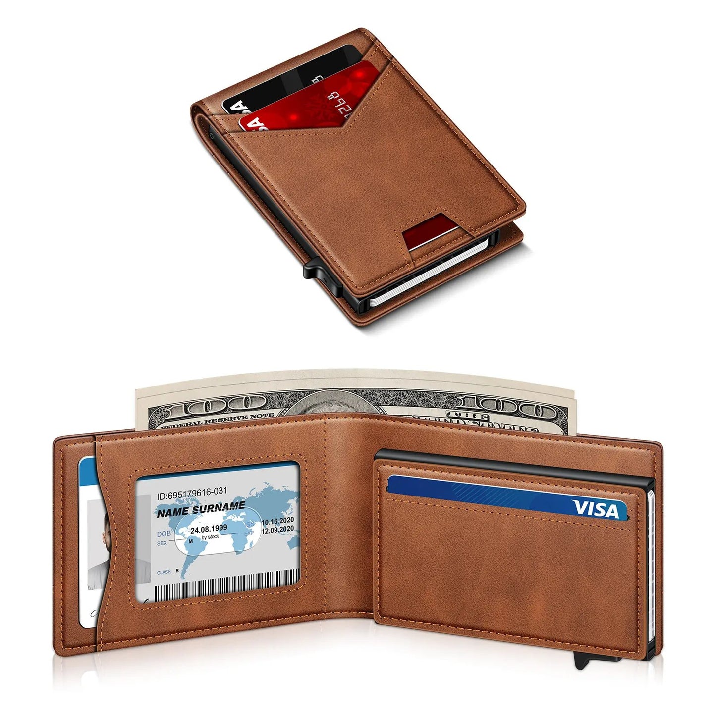 💼Minimalist Men's Slim Wallet: 9 - 13 Cards, ID Window. RFID - Blocking, Aluminum Bifold Pop - Up