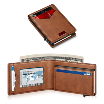 💼Minimalist Men's Slim Wallet: 9 - 13 Cards, ID Window. RFID - Blocking, Aluminum Bifold Pop - Up