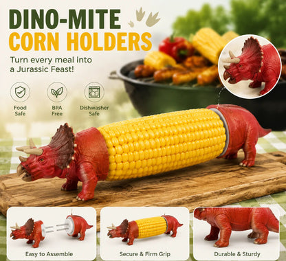 🔥Last Day 50% OFF - 🦖 Cute Dinosaur Corn Holders – Fun Stainless Steel BBQ Kitchen Gadget Set
