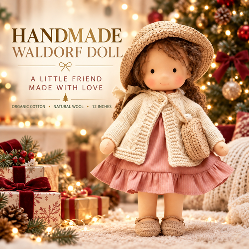 🔥 Handcrafted Waldorf Style Rag Doll, Cute Soft Fabric Doll, Perfect Gift for Girls