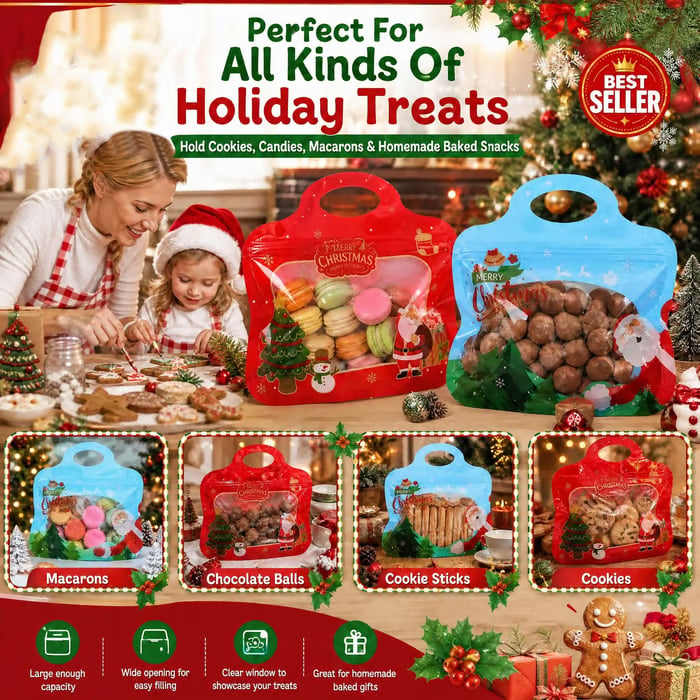 🎄Christmas Self-Sealing Treat Bags – Cute Gift Bags for Cookies & Candy
