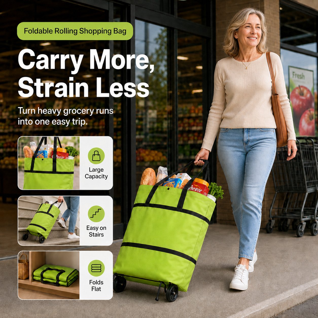 🛒 Large-capacity Folding Push-pull Shopping Bag - The Perfect Choice for Large-scale Shopping Trips