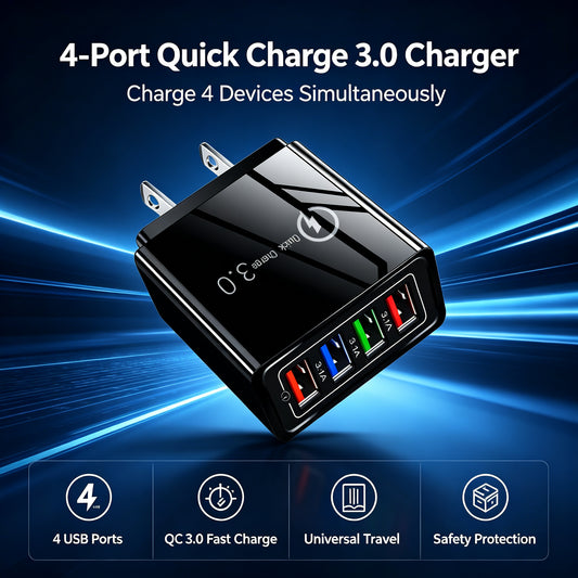 ⚡️Secret to Faster Phone Performance⚡️Four-Port Travel Charger for Extended Phone Battery Life