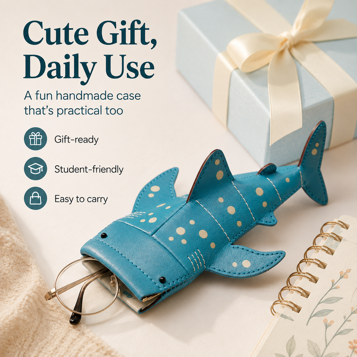 Cute Shark-Shaped Glasses Bag