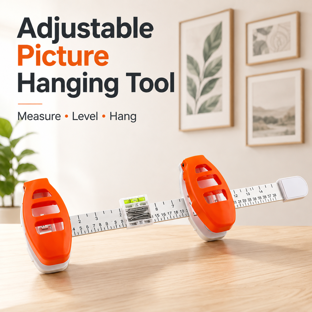 Professional Picture Hanging Tool with Level and Ruler
