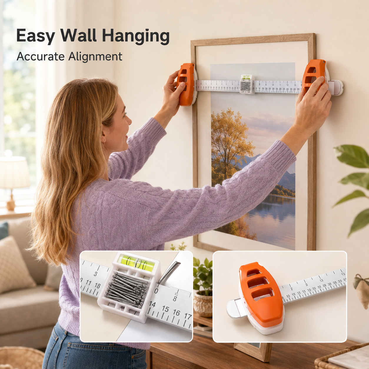 Professional Picture Hanging Tool with Level and Ruler