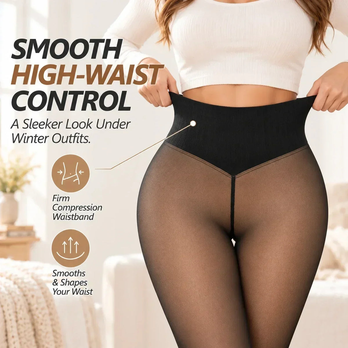 Sheer-Look Fleece-Lined High-Waist Tights for Winter