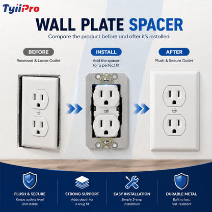 Wall Plate Spacers for Electrical Outlets – Heavy-Duty Metal Outlet Leveling Plates for Loose, Recessed & Crooked Boxes
