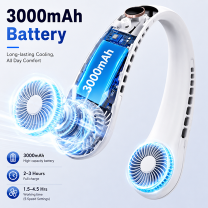 Bladeless Neck Fan, Hands-Free Rechargeable Cooling Fan with LED Display for Travel, Sports, Office, Home