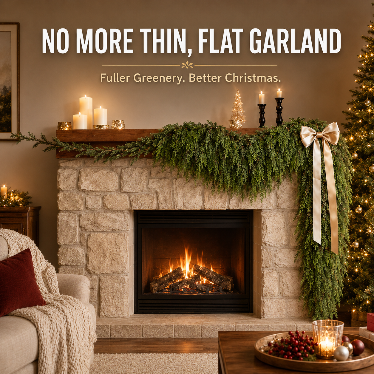 🎄Real-Touch Cedar Garland – Lush Christmas Greenery