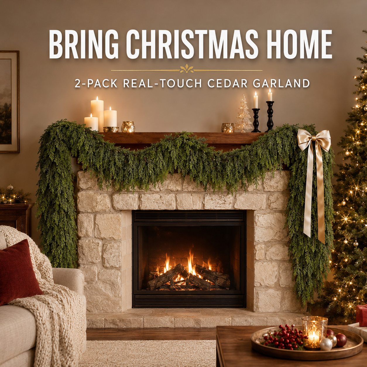 🎄Real-Touch Cedar Garland – Lush Christmas Greenery