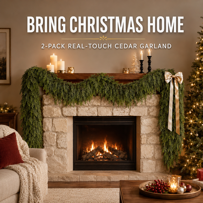 🎄Real-Touch Cedar Garland – Lush Christmas Greenery