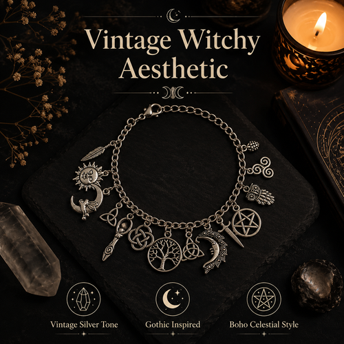 ✨🔮🌙Vintage Witchy Charm Bracelet | Celestial Gothic Boho Jewelry for Women