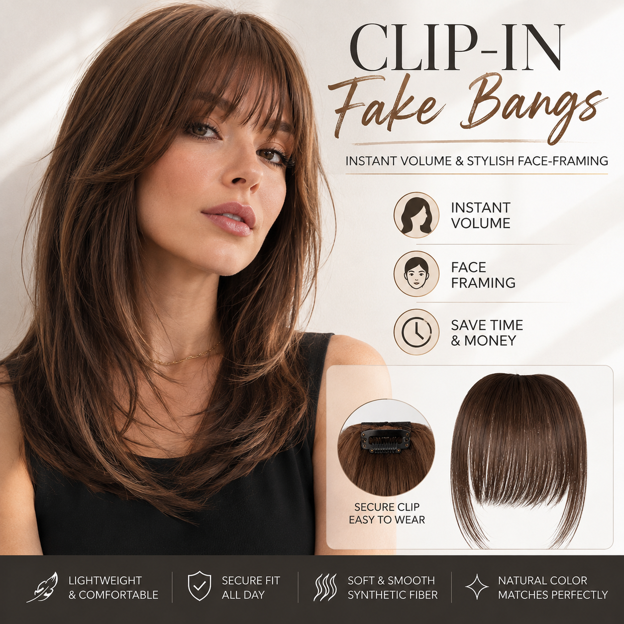 Natural Looking Clip-In Bangs – Blends Seamlessly with Your Own Hair. No One Will Guess✨