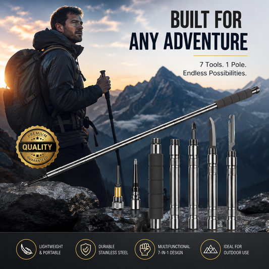 Outdoor Survival Hiking Walking Stick – Collapsible Survival Trekking Pole