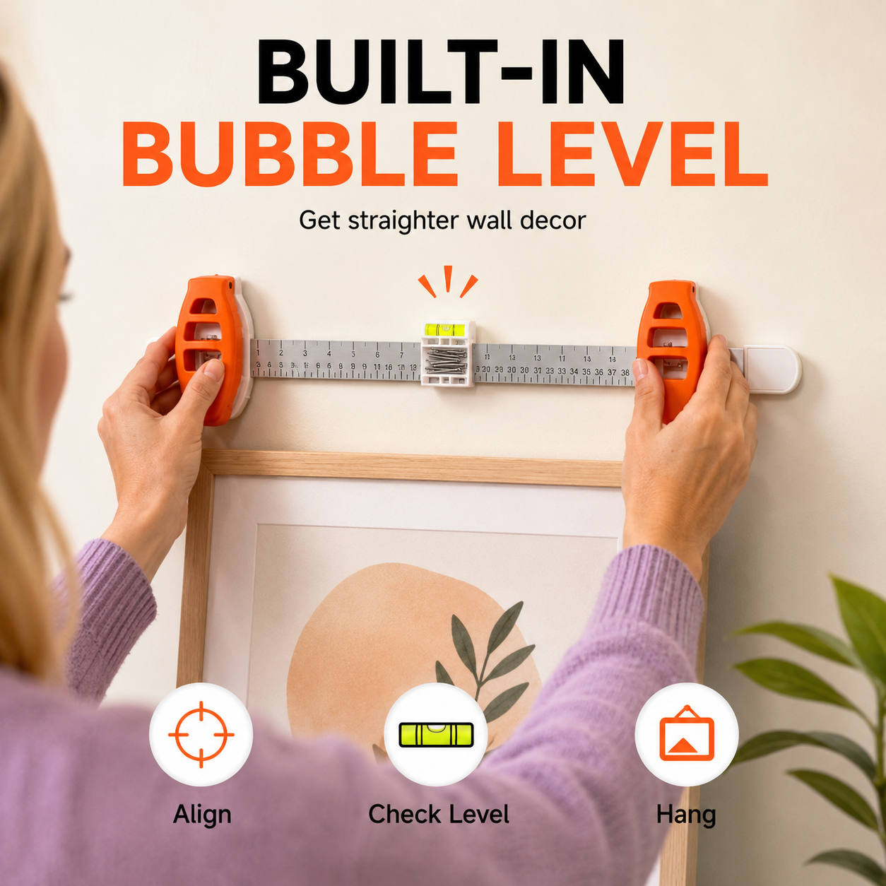 Professional Picture Hanging Tool with Level and Ruler