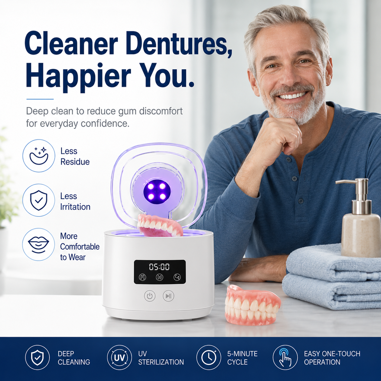 ❄️Limited-time 50% off! 🦷Ultrasonic UV-C denture cleaner—just 5 minutes to leave your dentures fresh and clean.