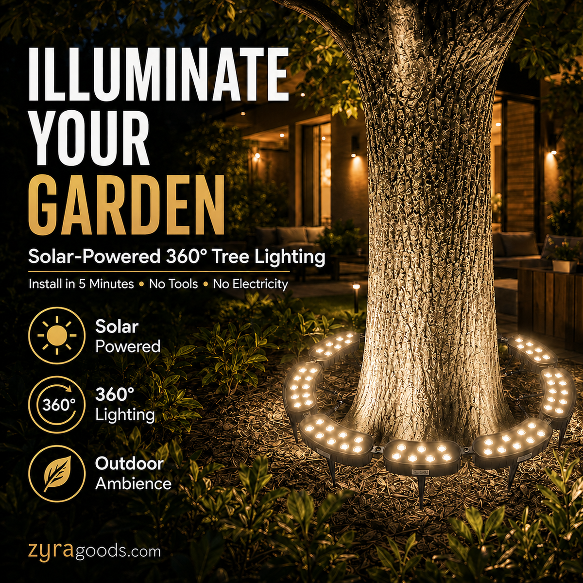 🌳💡 Ring-Shaped Solar Tree Lights – Weatherproof Outdoor Spotlights Ideal for Trees