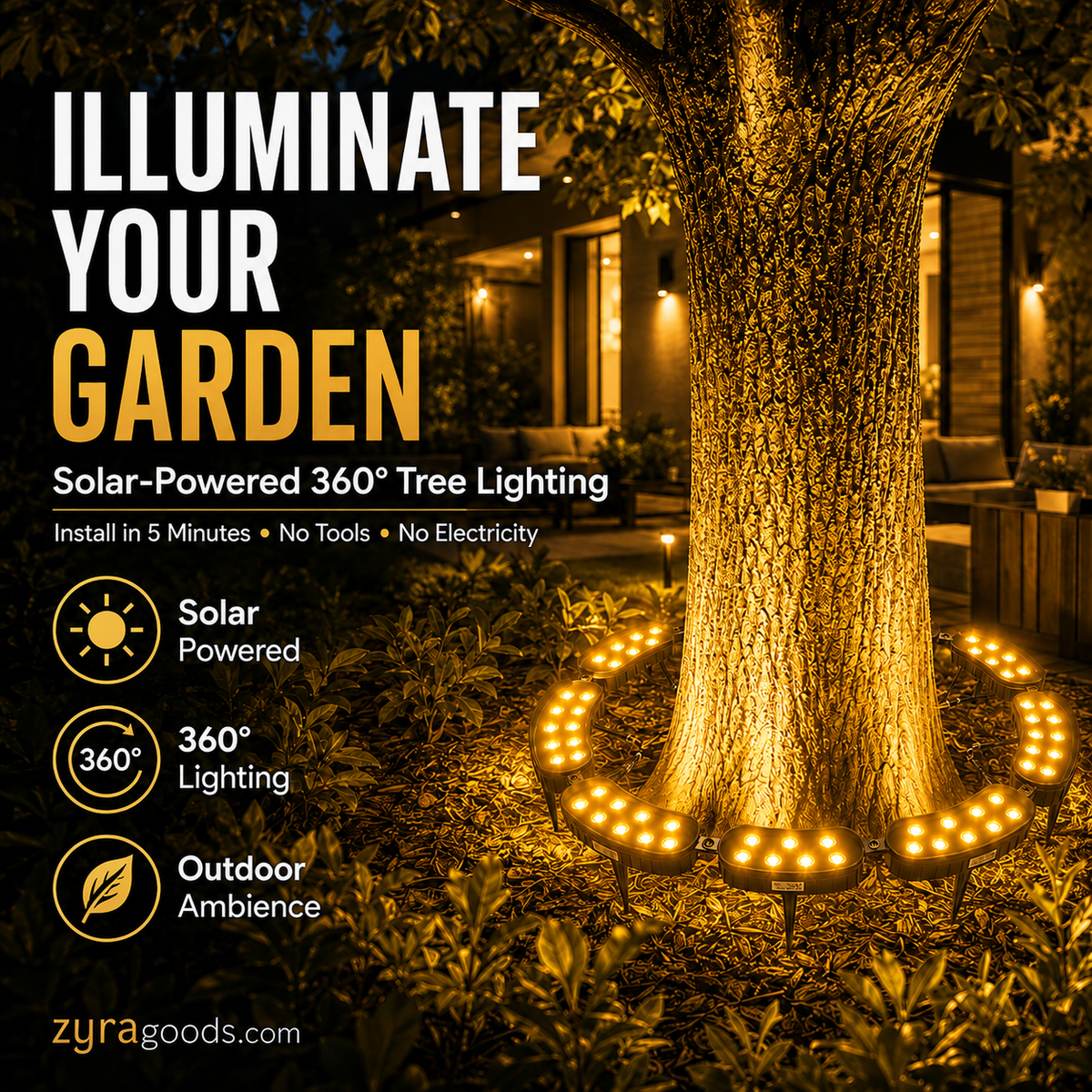 🌳💡 Ring-Shaped Solar Tree Lights – Weatherproof Outdoor Spotlights Ideal for Trees