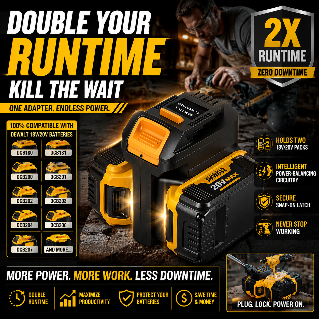 Dual Battery Adapter for DeWalt 18V/20V MAX | Double Your Tool Runtime