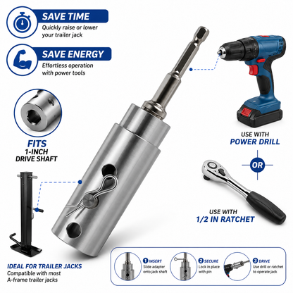 🛠️⚡ Trailer jack drill adapter, compatible with 1-inch drive shaft, Turbo