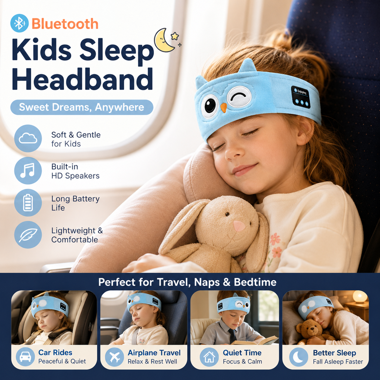 🔥HOT SALE 49% OFF🧒🎧Kids Bluetooth Sleep Mask Headband – 😴✨Super Soft Fleece With Thin Wireless Music Speakers for Travel Nap Bedtime