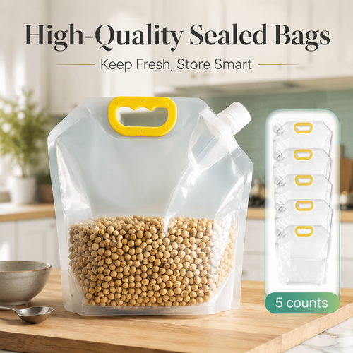 5 Counts Reusable Food Sealed Bags, leak proof design, prevent liquid spillage