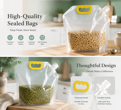 5 Counts Reusable Food Sealed Bags, leak proof design, prevent liquid spillage