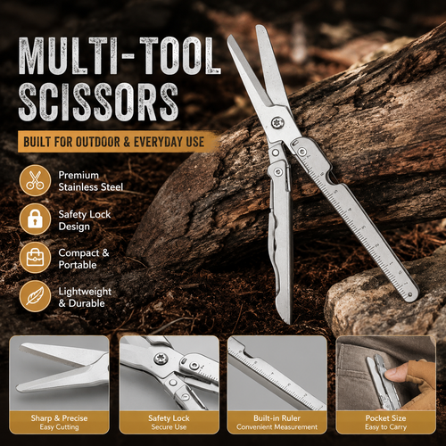✂️ 2-in-1 Foldable EDC Scissors with Built-In Ruler