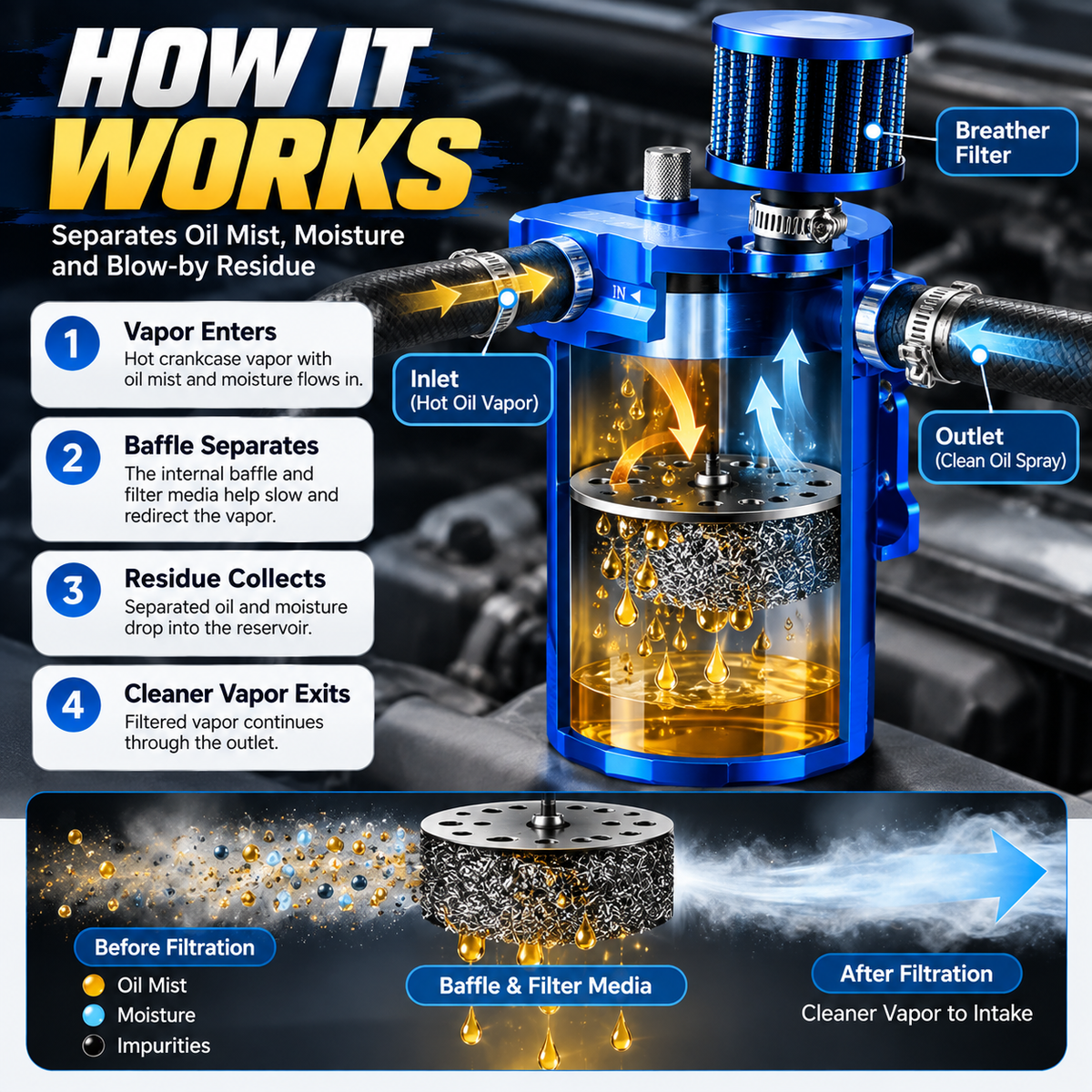 300ML Baffled Oil Catch Can Kit – Help Protect Your Engine Intake from Oil Vapor