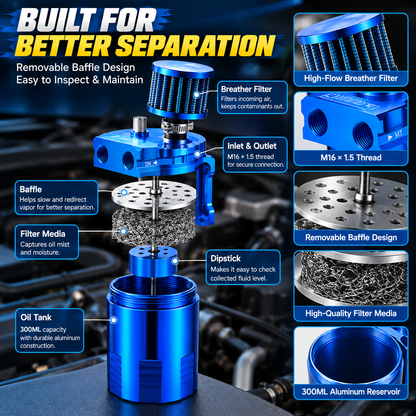300ML Baffled Oil Catch Can Kit – Help Protect Your Engine Intake from Oil Vapor