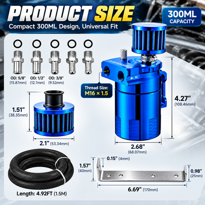 300ML Baffled Oil Catch Can Kit – Help Protect Your Engine Intake from Oil Vapor
