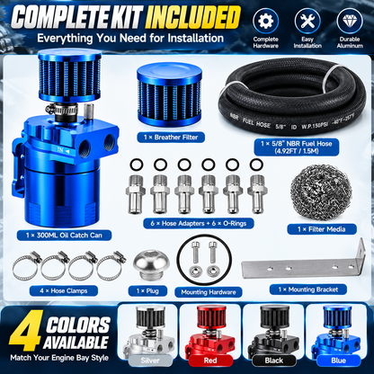 300ML Baffled Oil Catch Can Kit – Help Protect Your Engine Intake from Oil Vapor