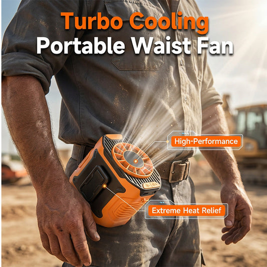 🌬️ Waist Wearable Portable Fan 🔋 Built-in 6000mAh Power Bank, 100 Speeds 5300RPM with LED Light for Work, Fishing & Camping