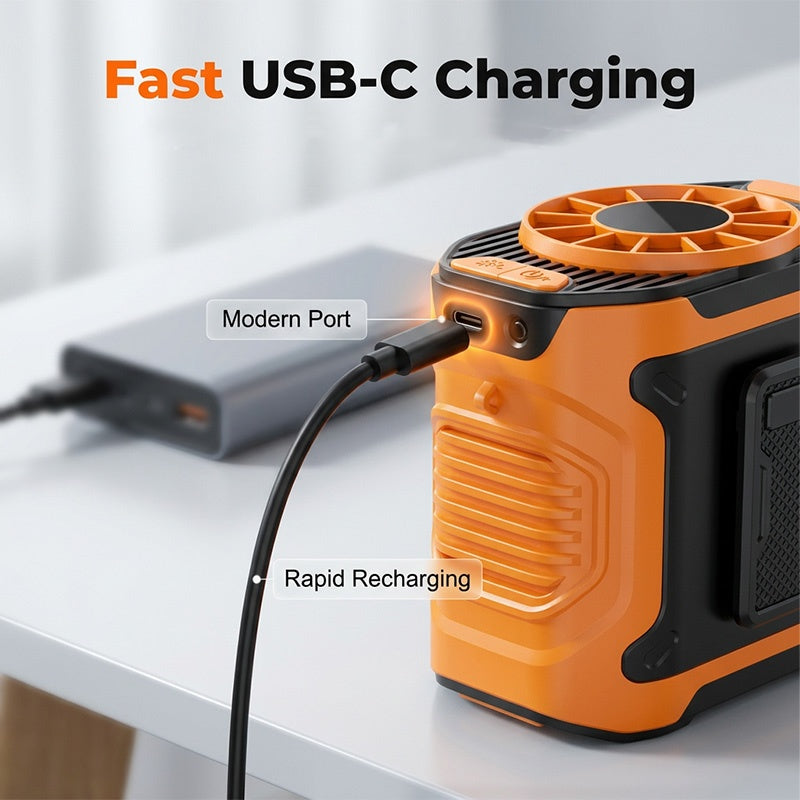 🌬️ Portable Wearable Waist Fan – 6000mAh, 100 Speeds, LED for Outdoor Use 🔋