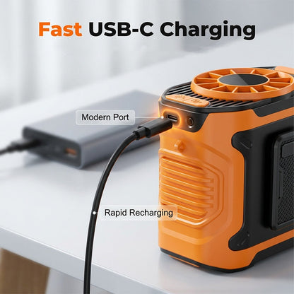 🌬️ Portable Wearable Waist Fan – 6000mAh, 100 Speeds, LED for Outdoor Use 🔋