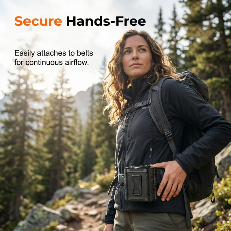 🌬️ Portable Wearable Waist Fan – 6000mAh, 100 Speeds, LED for Outdoor Use 🔋
