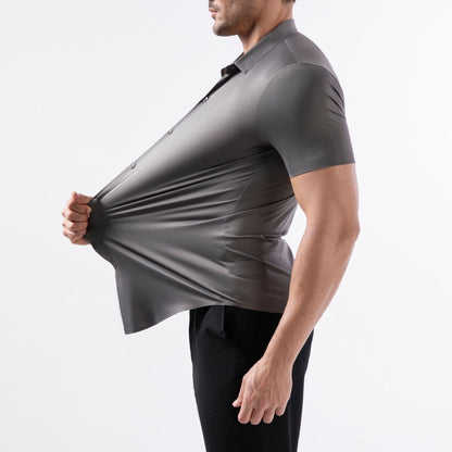 💪 Men's Stretch Slim Fit Short Sleeve Shirt – Button-Down Casual Style