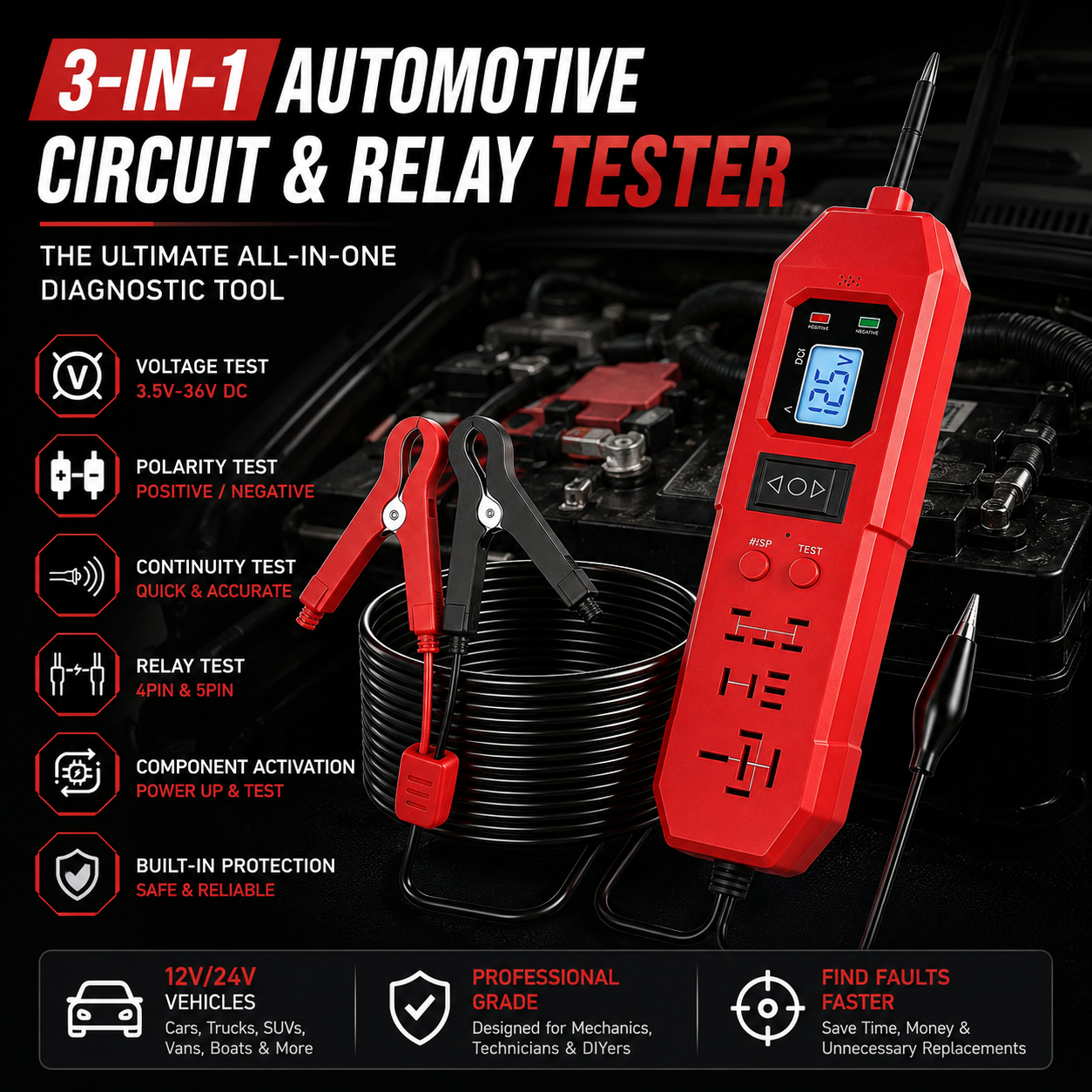 3-in-1 Automotive Circuit Probe & Relay Tester