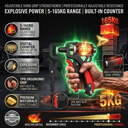 Adjustable Grip Strengthener with Digital Counter-5-165KG Heavy Resistance Hand & Forearm Trainer