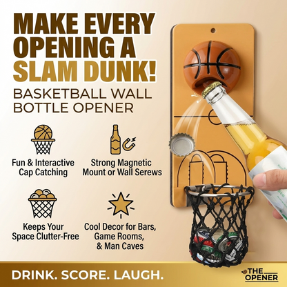 🏀 Wall Mount Basketball Bottle Opener with Caps Net