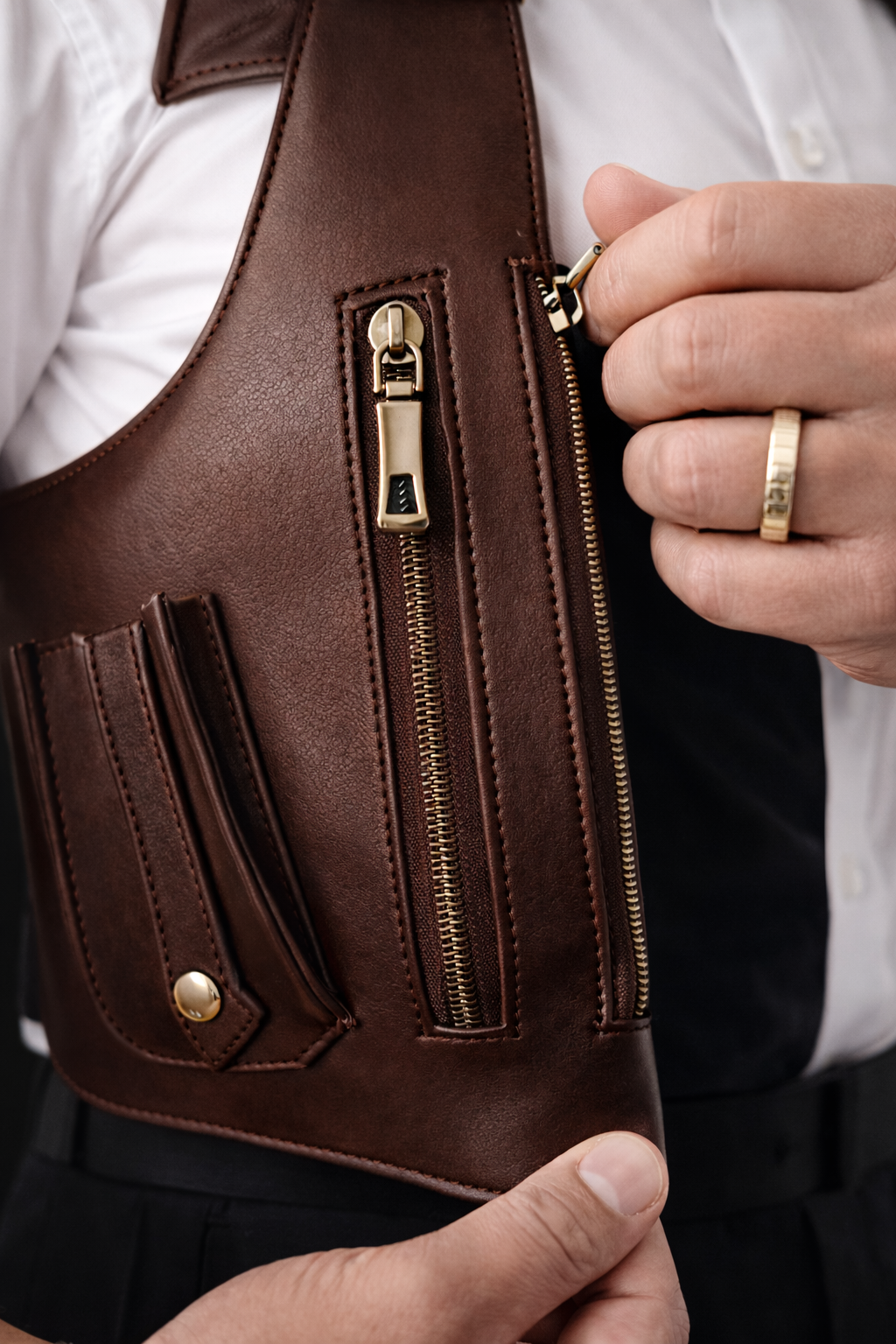 Double Strap Anti-Theft PU Leather Chest Bag