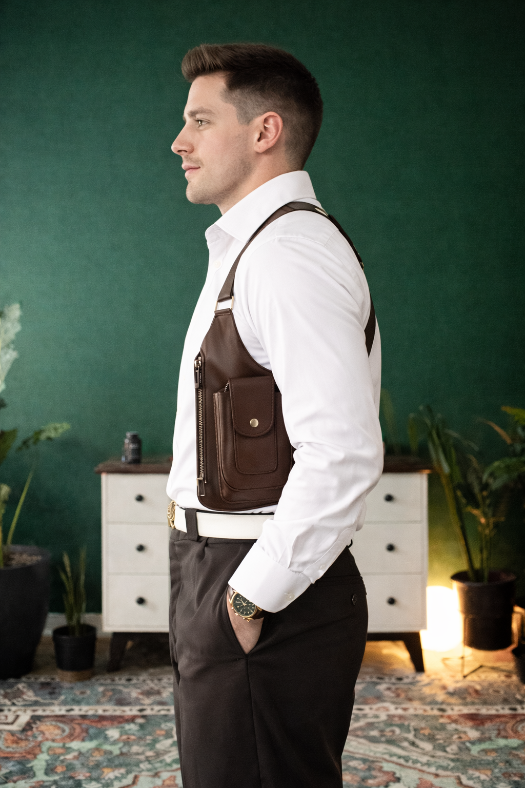 Double Strap Anti-Theft PU Leather Chest Bag