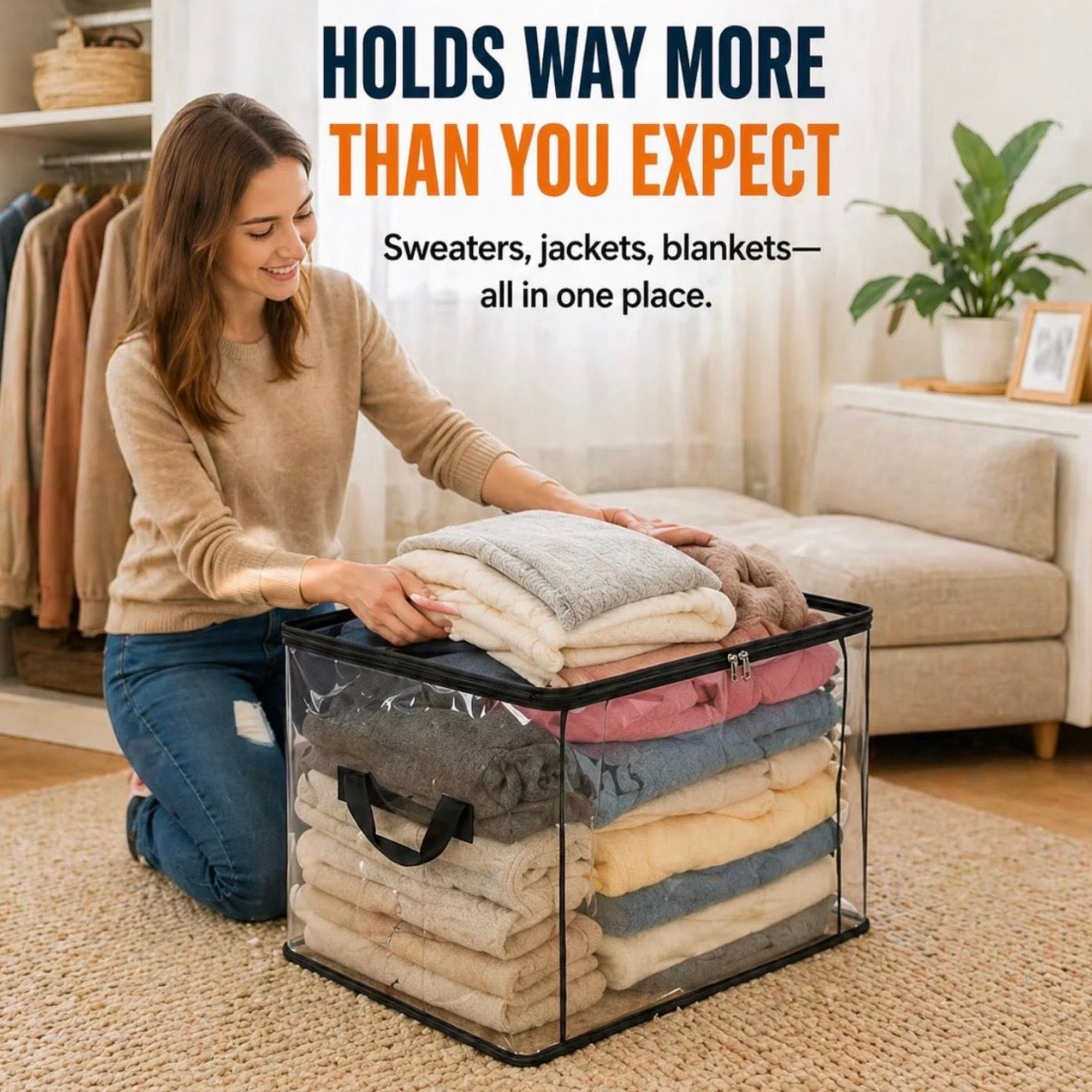 ⏳LAST DAY BUY 2 GET 1 FREE!!📦Large Heavy-Duty Thick Plastic Clear Storage Bag for Clothes, Moving & Storage