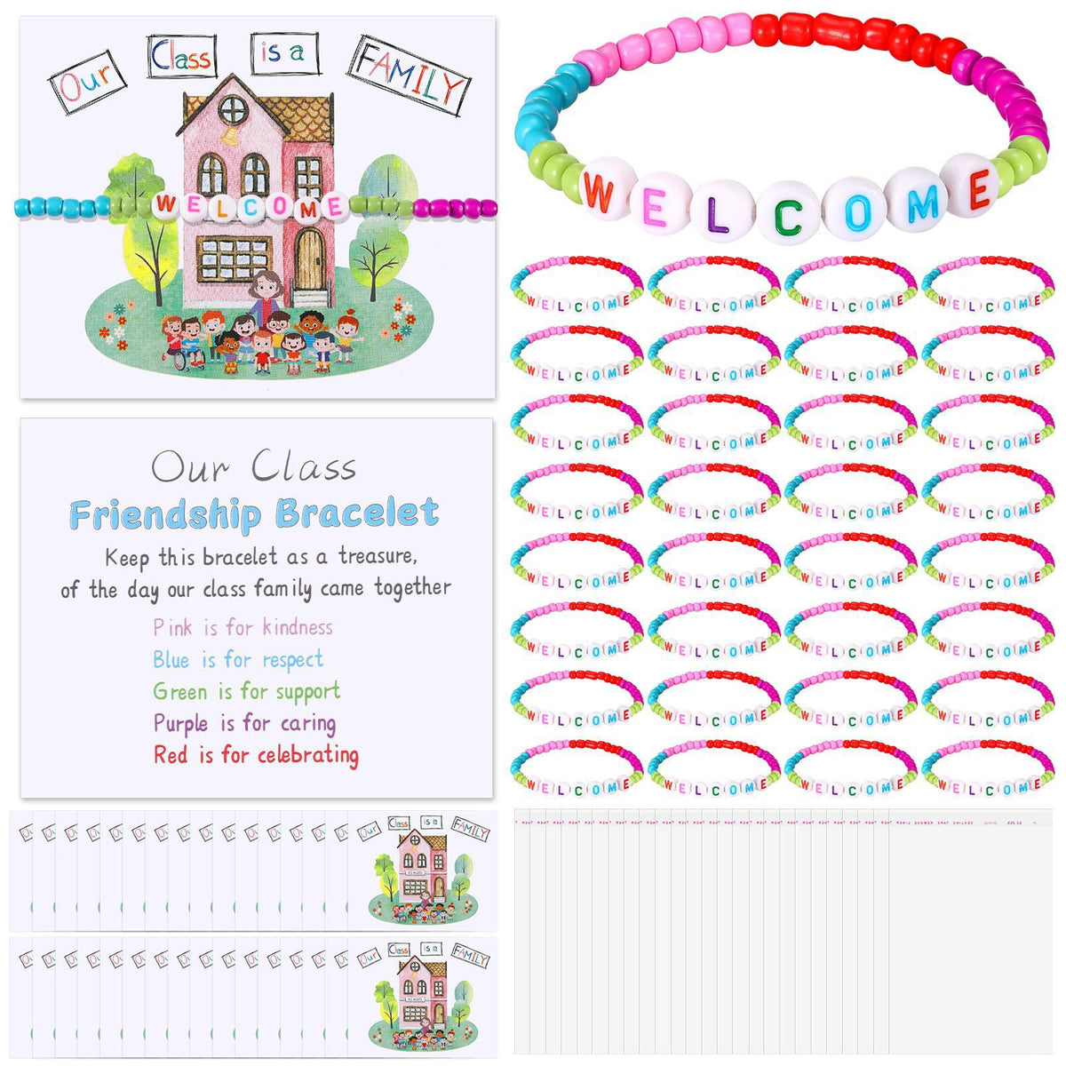 🔥Last Day 49% OFF - ✨🌈Pack of 25 Welcome Bead Bracelets - Strengthen Classroom Friendship & SpreadWarm Kindness!