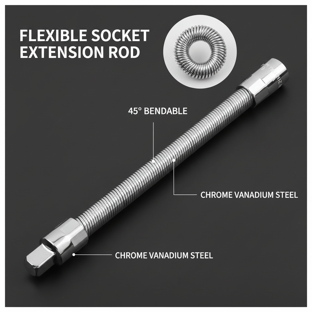 Flexible Socket Extension Rod – Heavy-Duty Bendable Drive Shaft Tool