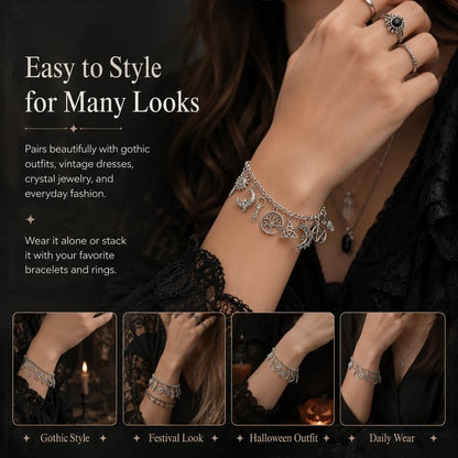 ✨🔮🌙Vintage Witchy Charm Bracelet | Celestial Gothic Boho Jewelry for Women