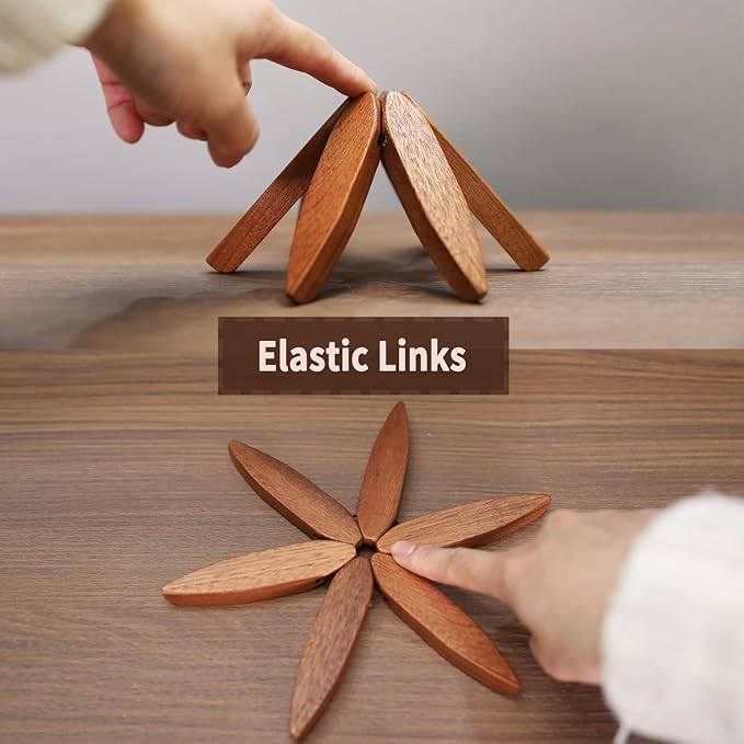 Natural Tree Trivet Set - 4 Wooden Trivets & 1 Stand Like a Christmas Tree