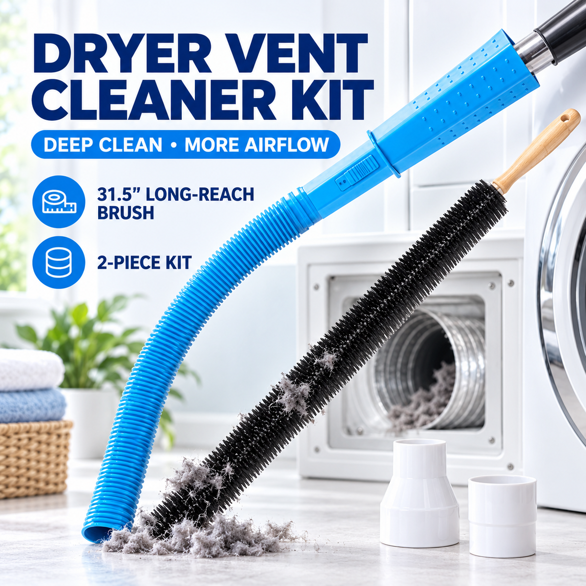 Dryer Vent Cleaner Kit 2 Pieces Compatible with All Vacuum Cleaners